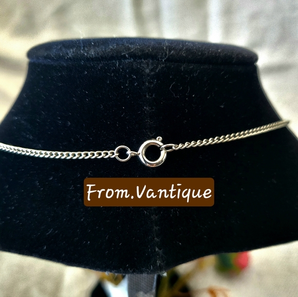 🔷️◽️ Gasby Sapphire & Clear Crystal Pendant Silver Necklace ⛓️ Vintage 🔗 - Picture 4 of 5